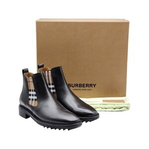 Burberry Vintage Check Detail Leather Chelsea Boots 40.5 (7.5 US) $950